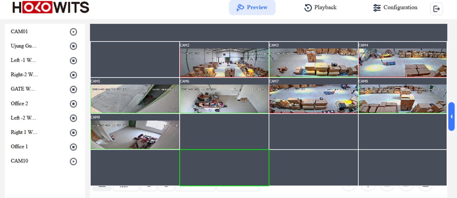 NVR live view CCTV HOLOWITS warehouse Teluk Naga